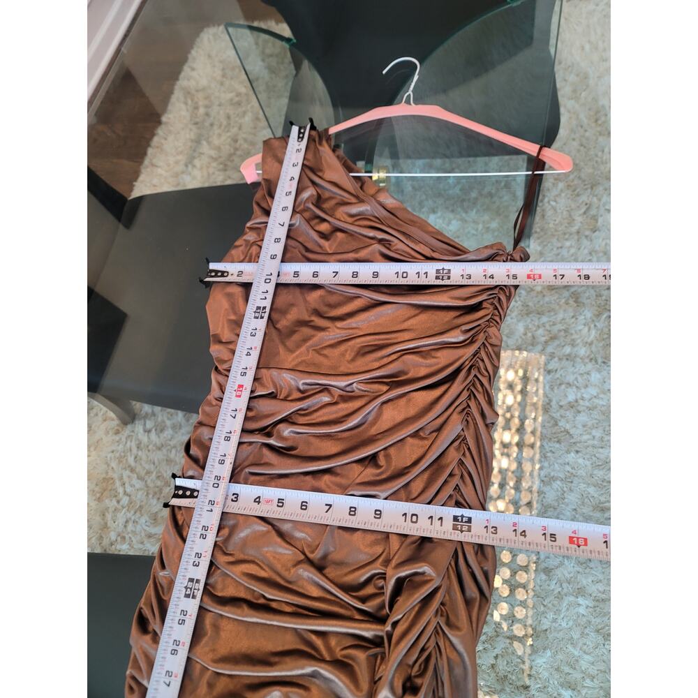 Fashion Nova Bodycon Dress Women's Size Large Metallic Brown One Shoulder - Picture 11 of 11